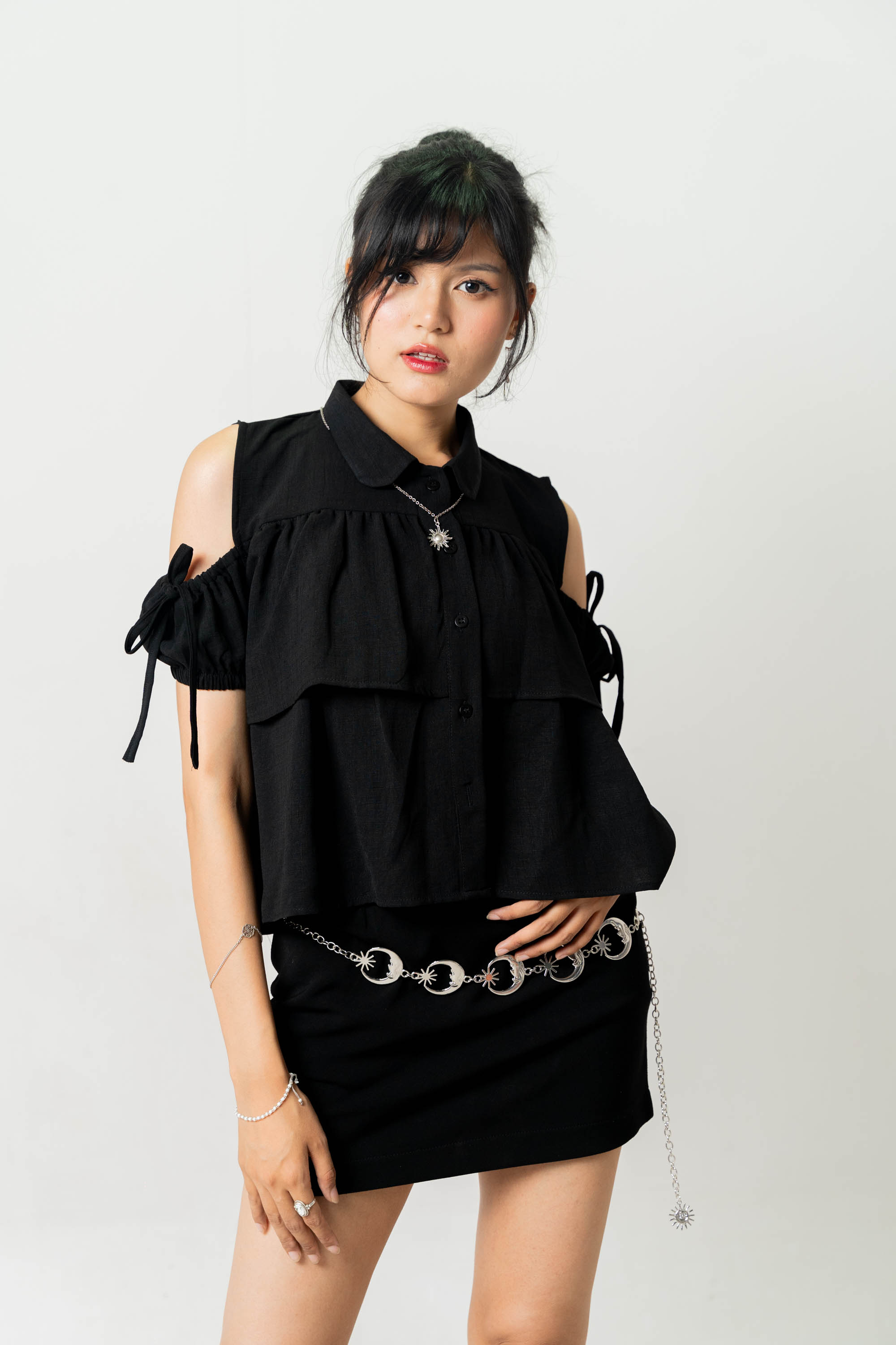Aurora Black Ruffled Top